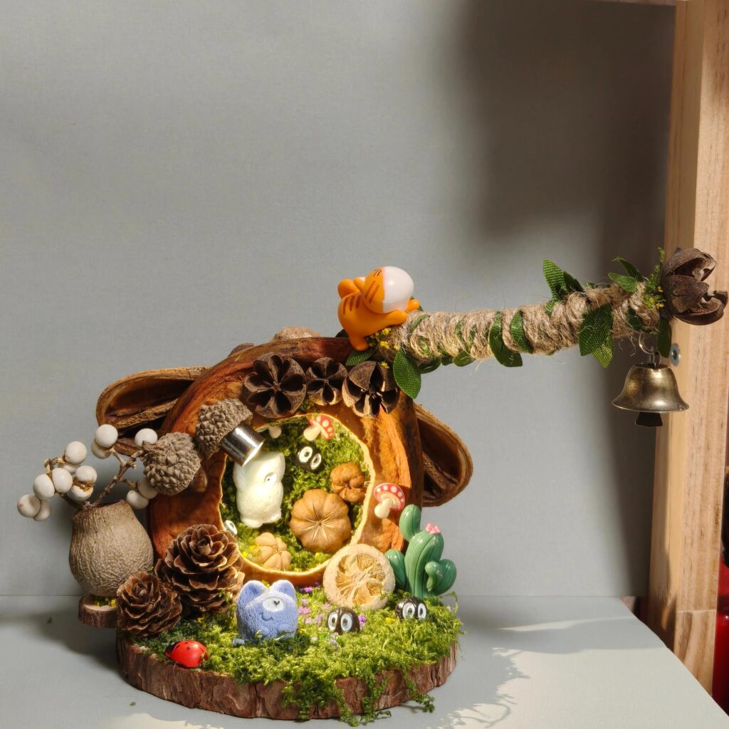 Back view of Bell-Tailed Storybook Puppy showing glowing woodland scene