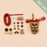 DIY kit materials for Open-Mouth Pod Doll Scarlet Twiglet arranged beside the finished design on a neutral background