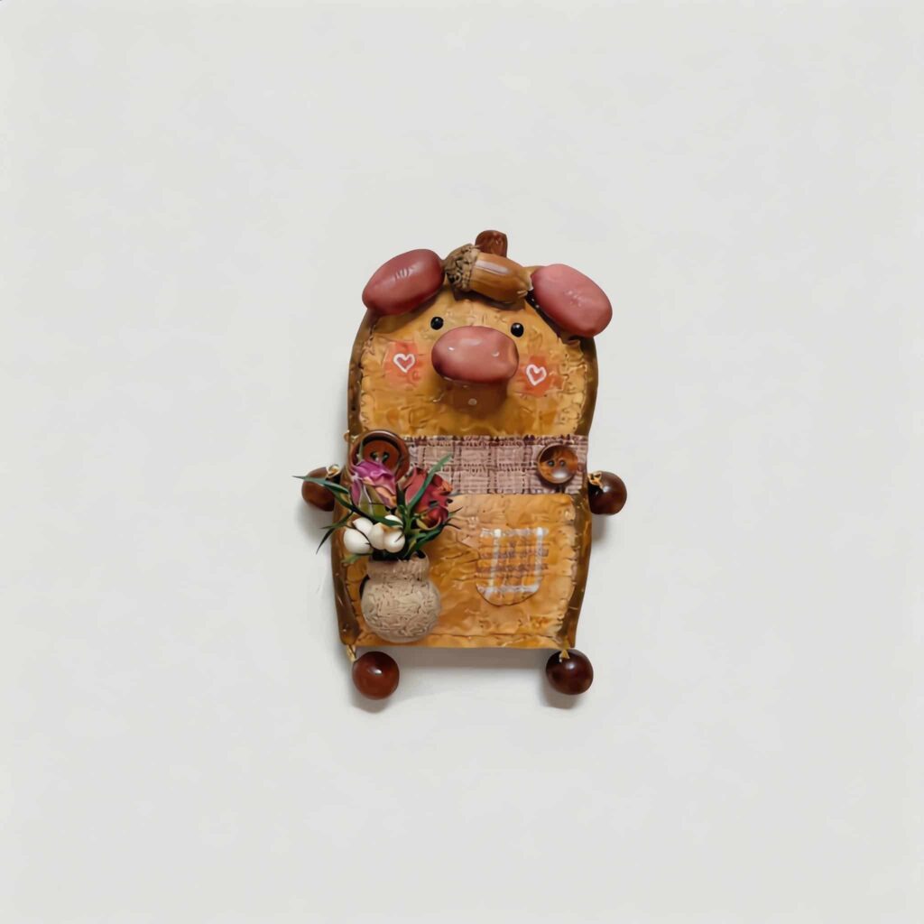 Open-mouth reverse view of Double-Sided Pig Pod Doll Bloom Vase Edition with playful piglet expression