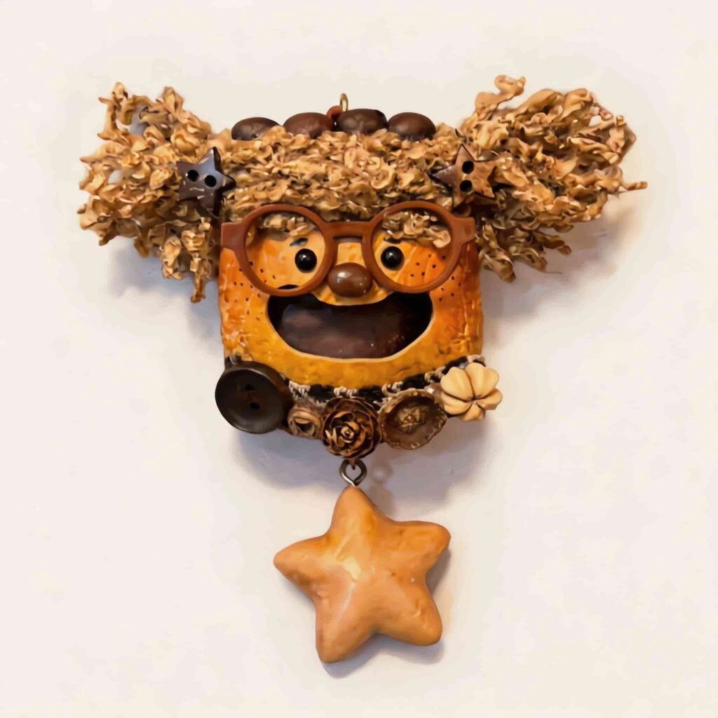 Open-Mouth Pod Doll Starry Pigtail Girl with fluffy pigtails, round glasses, and dangling star charm on a neutral background