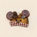 Cinnamon Whisker Mouse pod doll handmade with spiral ears, woodland seeds, and a houndstooth-style scarf