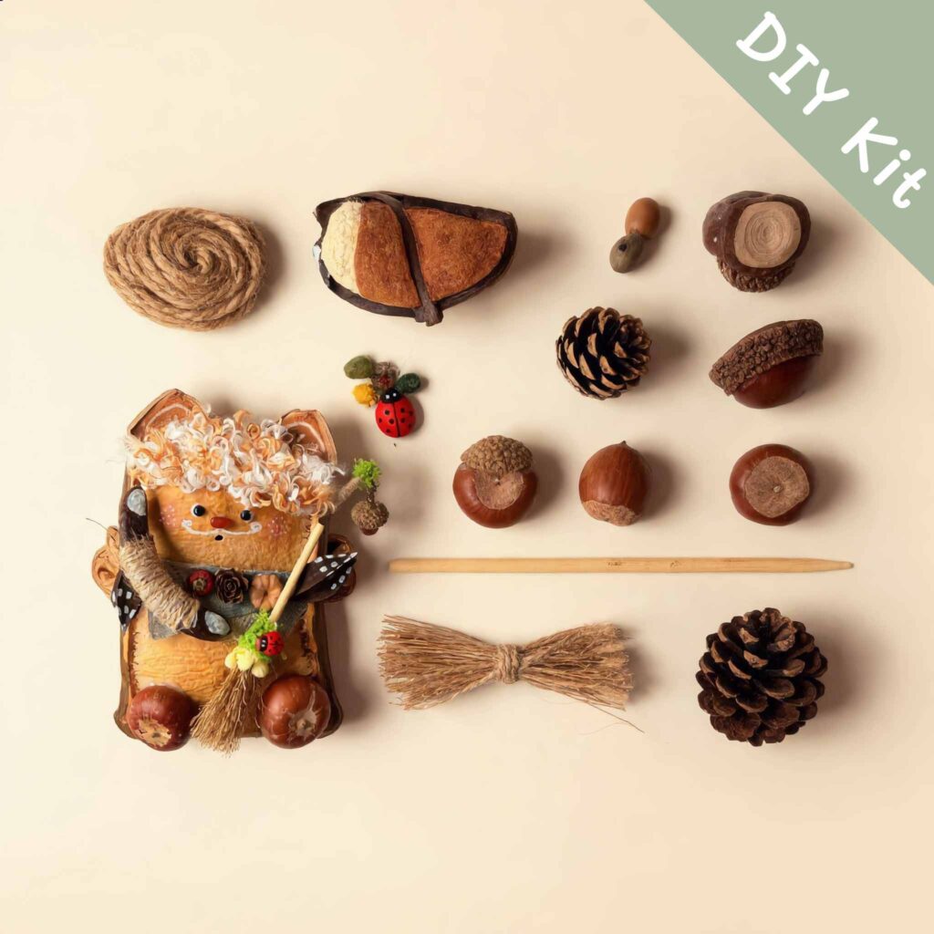 Pod Doll – Curly Orange Hair DIY Kit materials laid out