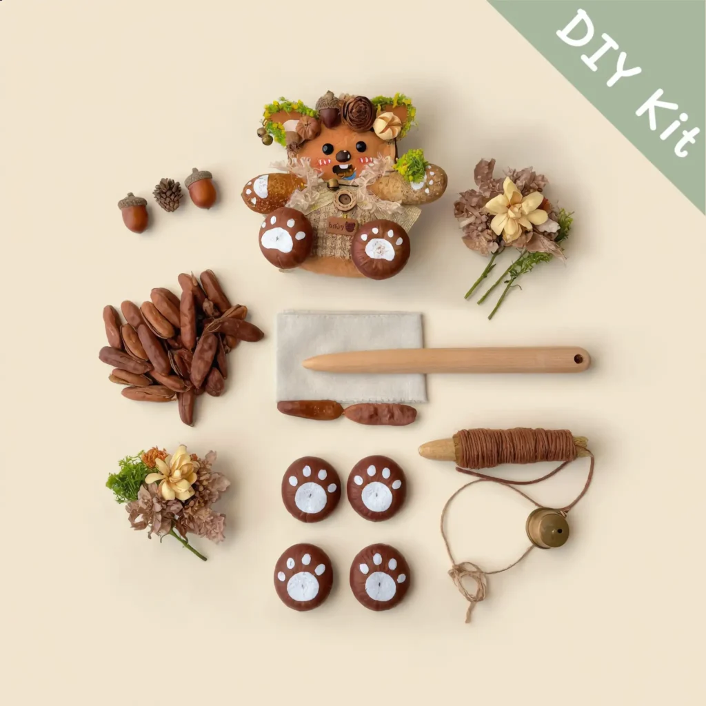 DIY Kit for Open-Mouth Pod Doll – Pumpkin Harvest laid out