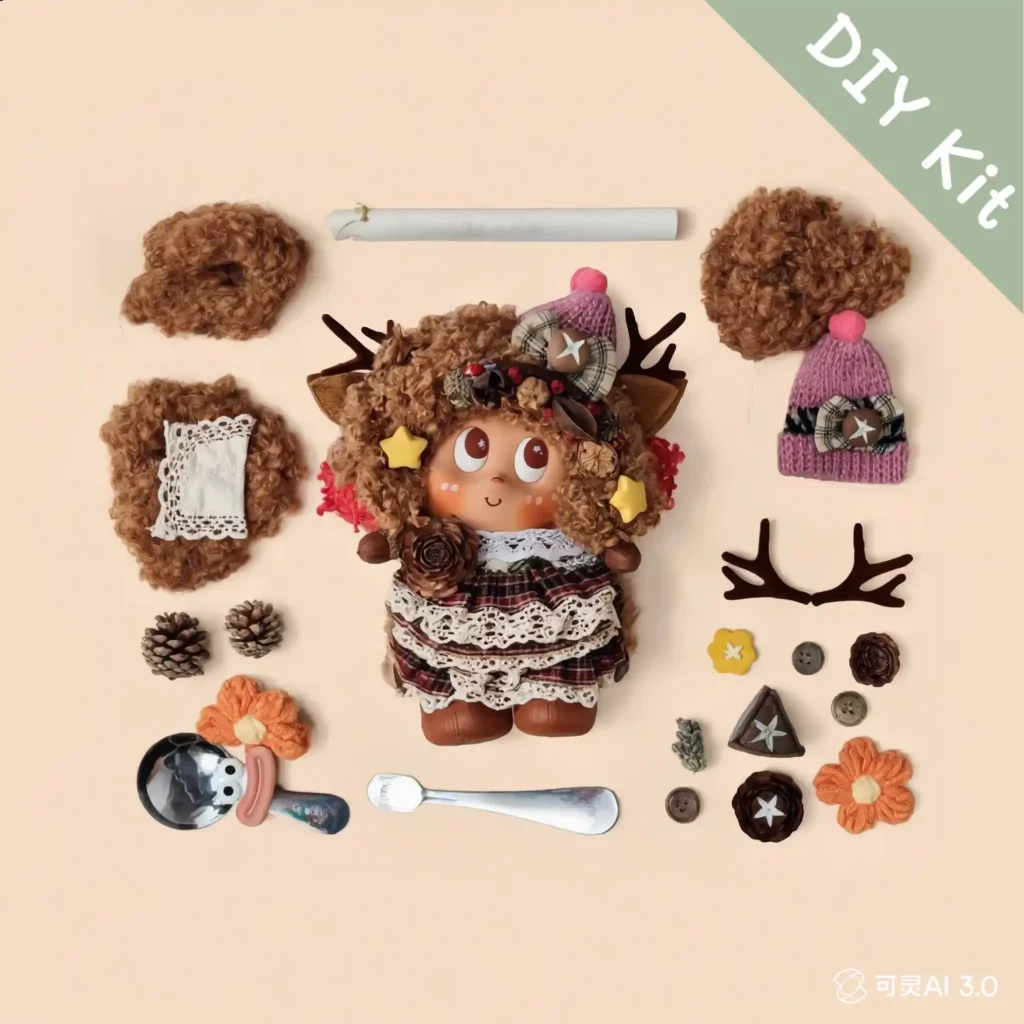 DIY Kit for Pod Doll – materials laid out