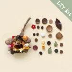 DIY Kit image showing material kit for Open-Mouth Pod Doll – Button-eyed Forest Creature