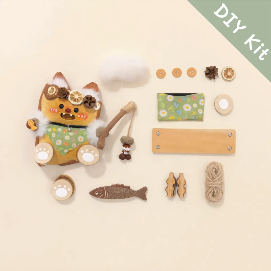DIY Kit image for Open-Mouth Pod Doll – Pumpkin Face showing material kit laid out