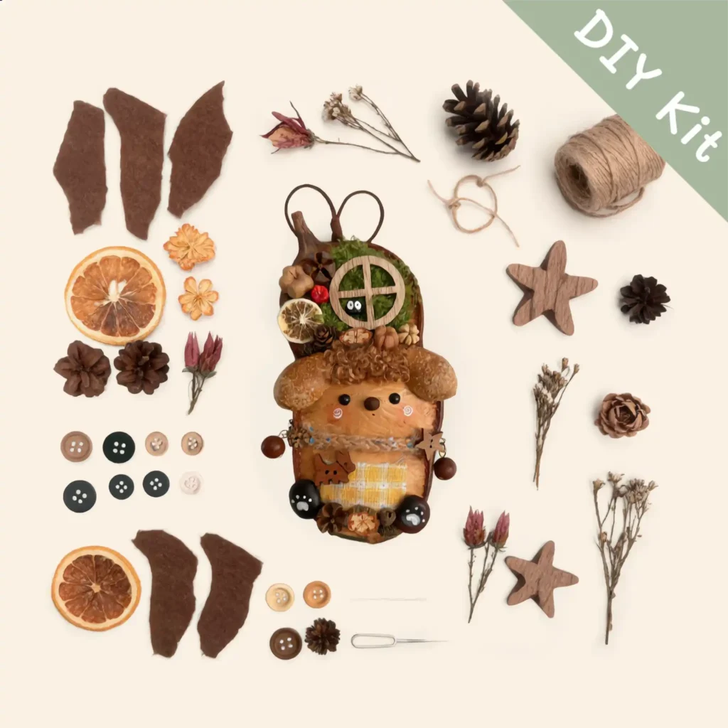 DIY Kit for Pod Doll Mossy Pumpkin showing materials