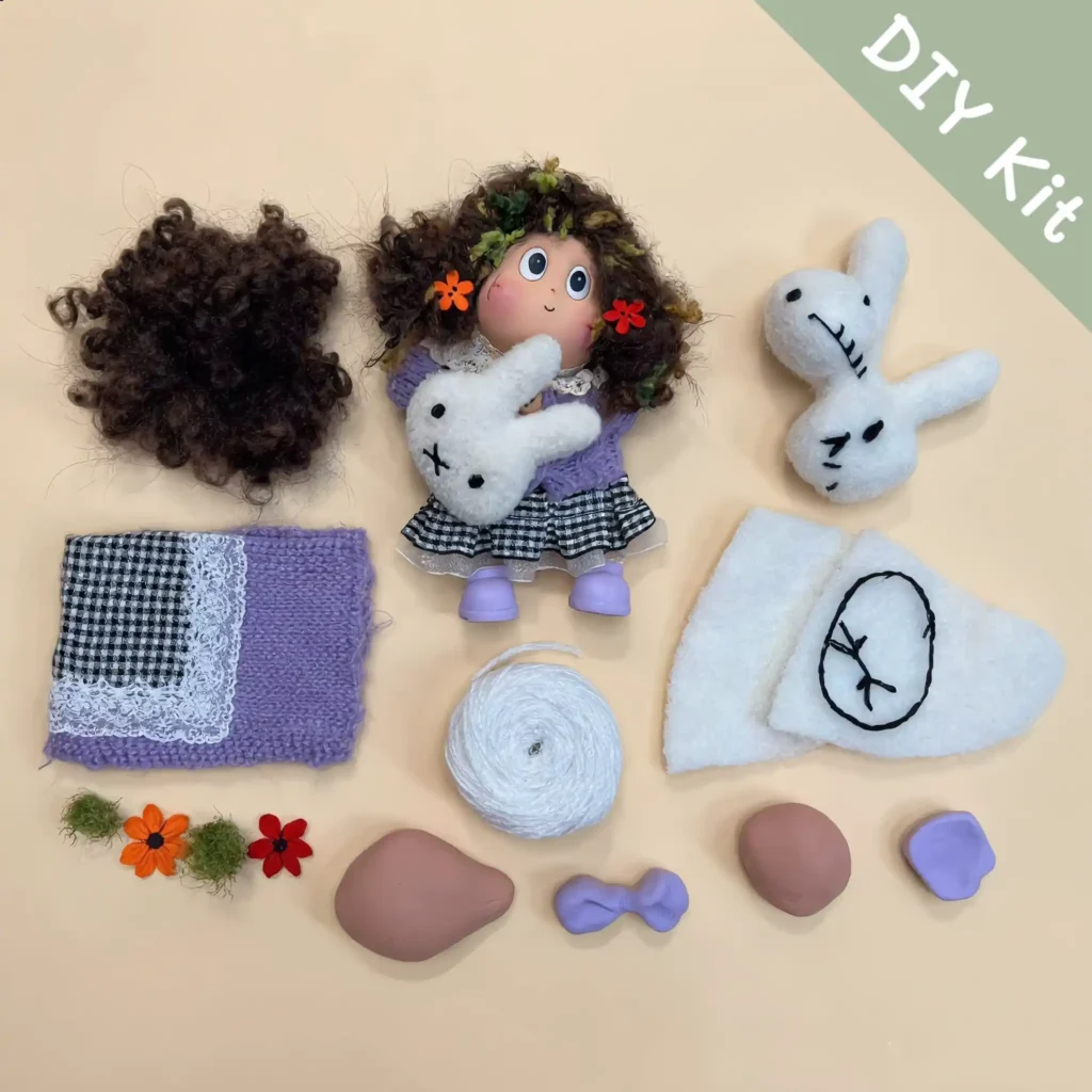 DIY Kit for Pod Doll – material kit laid out