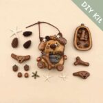 DIY Kit for Pod Doll Brown Bear – seed pod and materials laid out