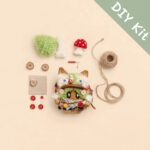 DIY Kit for Mushroom Crown Forest Friend Pod Doll laid out with kit components