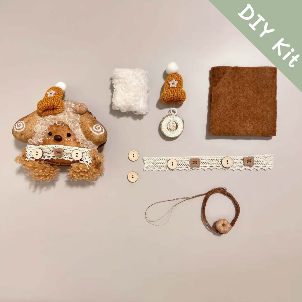 DIY Kit for Pod Doll – Brown Bear with seed pod and lace