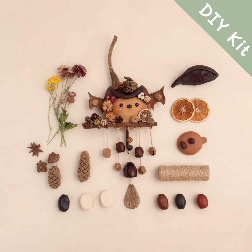 DIY Kit for Pod Doll – Bat, showing material kit laid out
