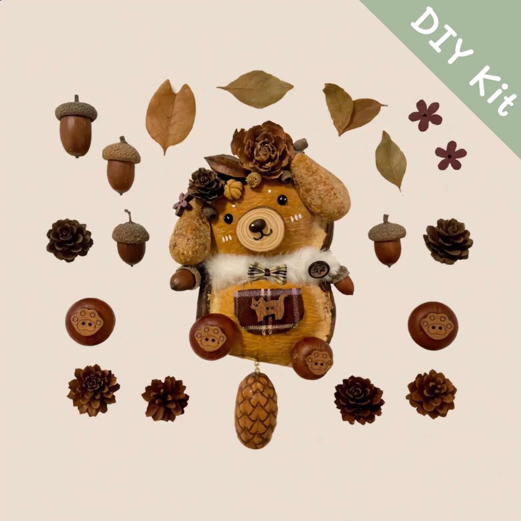DIY Kit for Woodland Bear Pod Doll with seed pods and materials