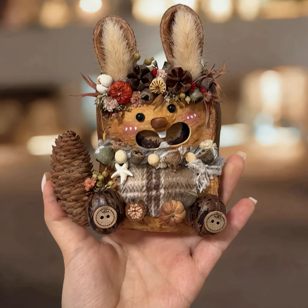 Open-Mouth Pod Doll – Bunny Ears finished doll close-up
