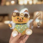 Open-Mouth Pod Doll – Pumpkin Face finished doll close-up with pumpkin head, white fur, floral apron