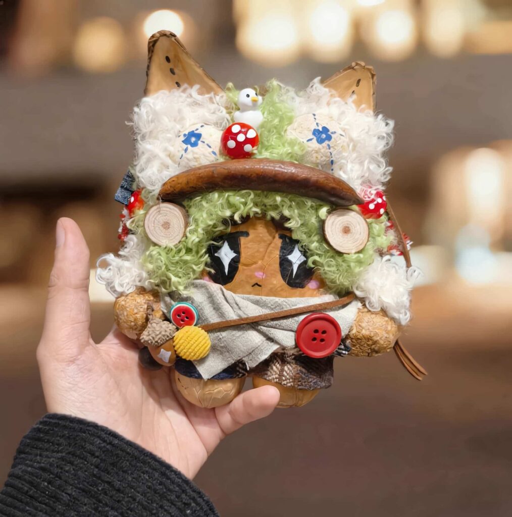 Finished Pod Doll with mushroom crown and mossy body (Poddolls)