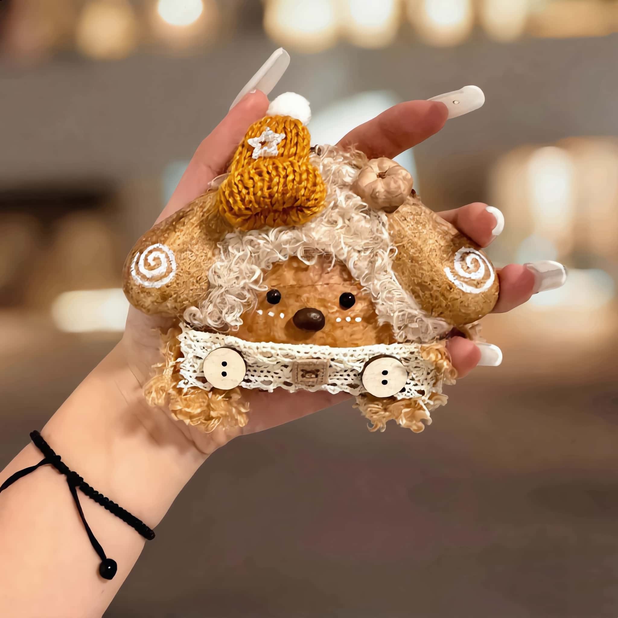 Pod Doll – Brown Bear with Lace and Orange Yarn