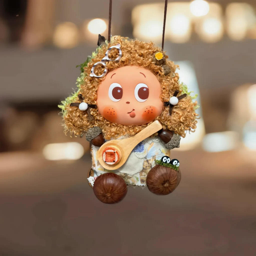 Finished Pod Doll with curly seed-pod hair and flower crown – Poddolls