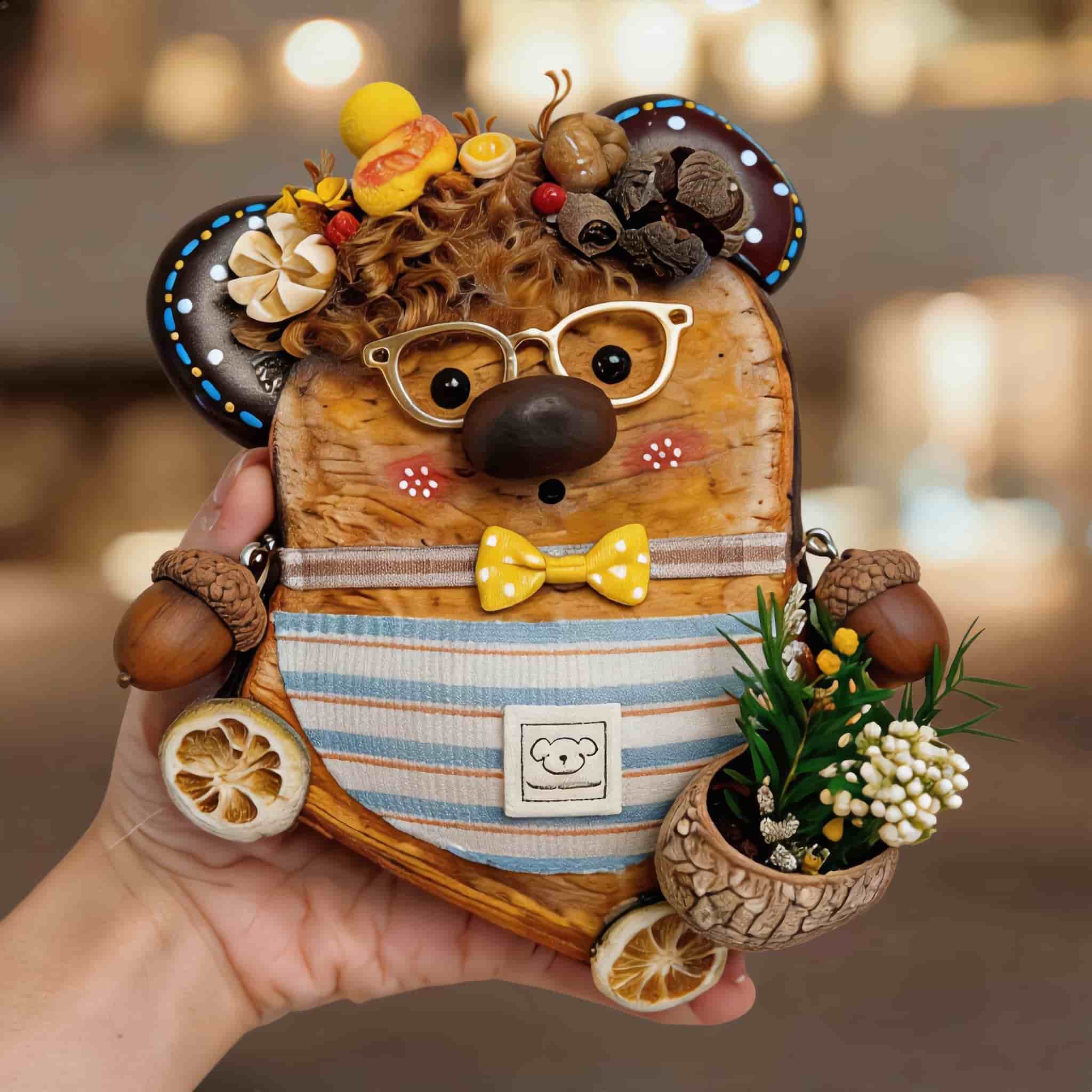 Pod Doll – Whimsical Bear with Seed Pod Hat