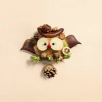 Detail view of Rudolph Reindeer Pod Doll showing wood-slice face and pinecone textures