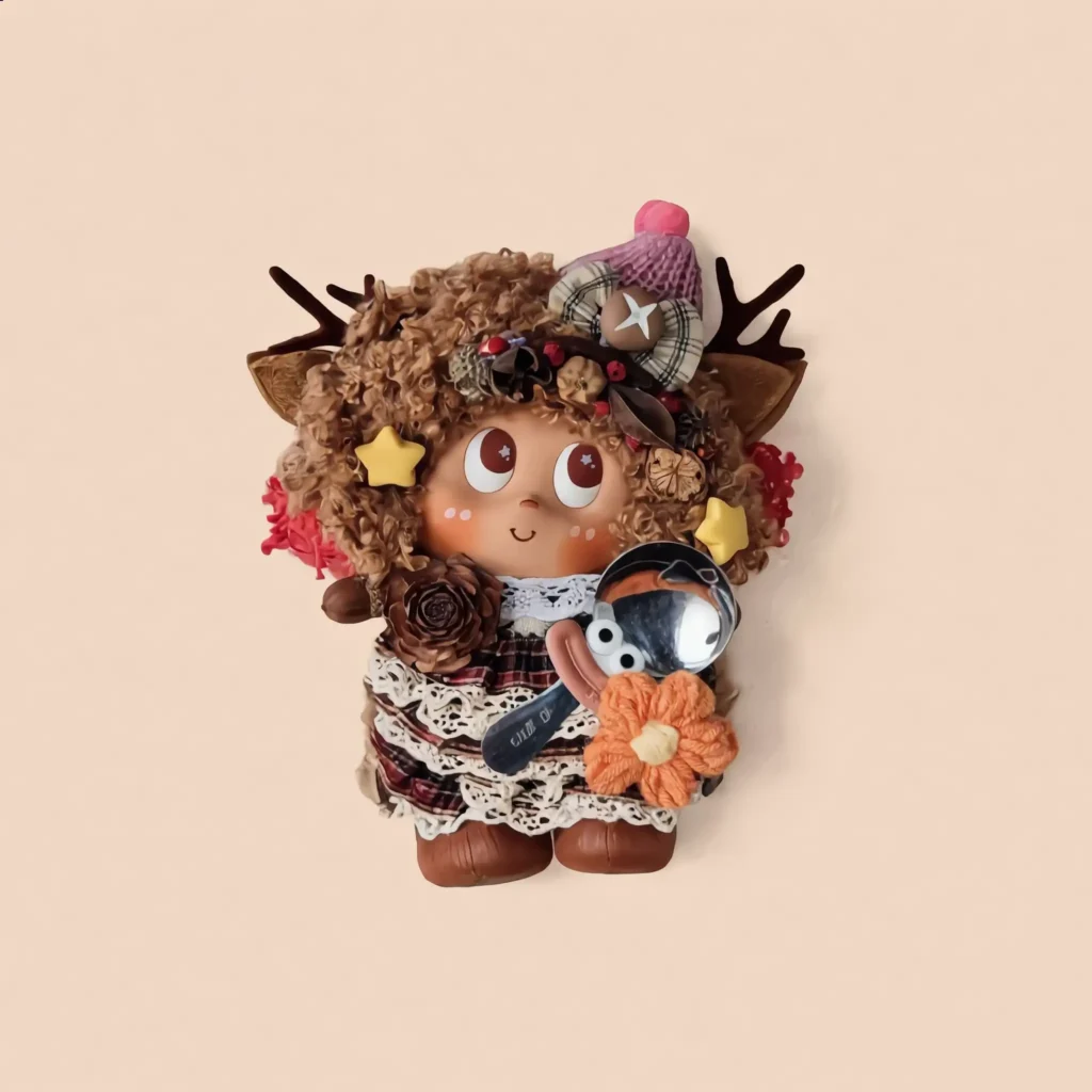 Close-up detail of the Pod Doll's hair and accessories