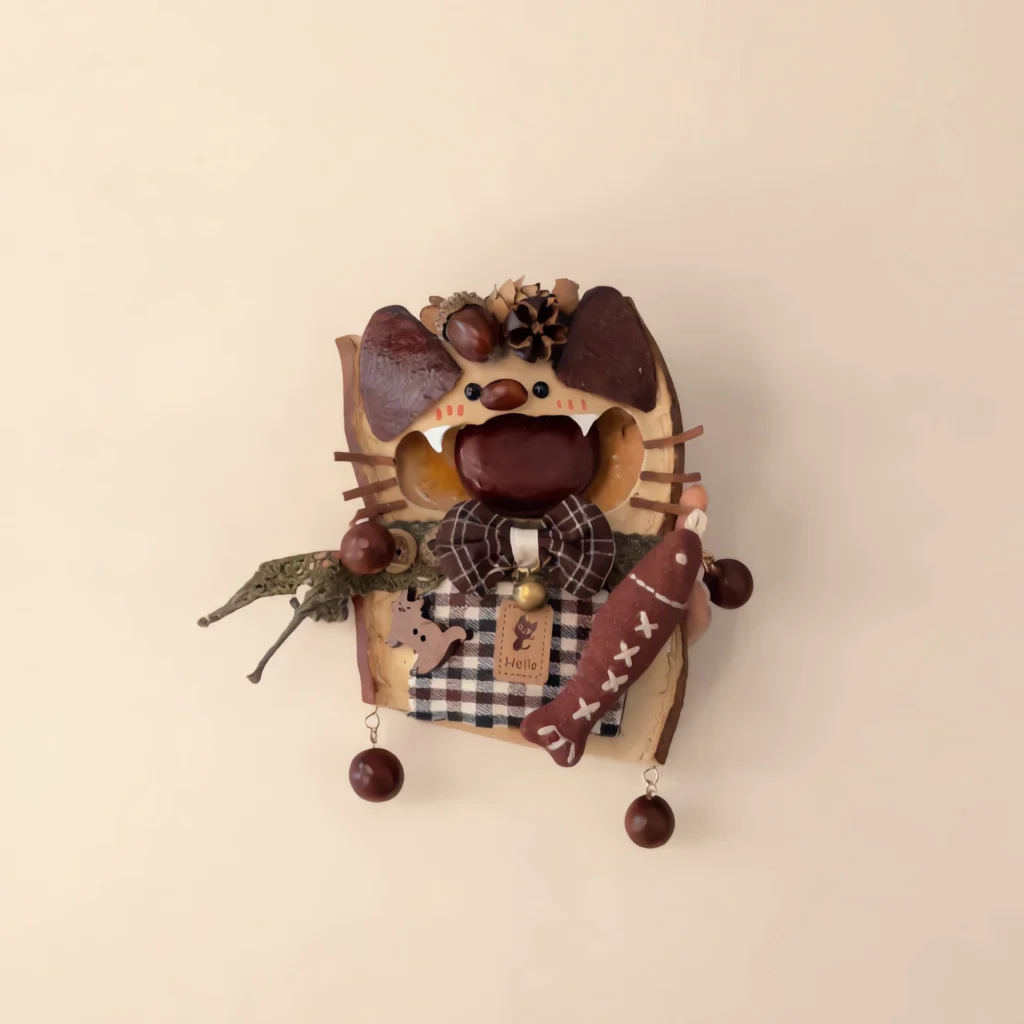 Close-up detail of Open-Mouth Pod Doll – Forest Critter