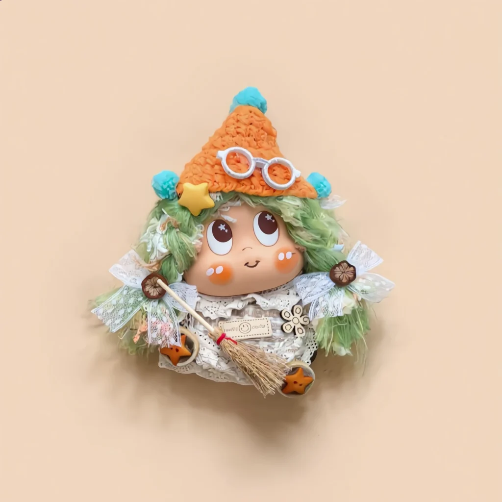 Detail view of finished Pod Doll's face and hat