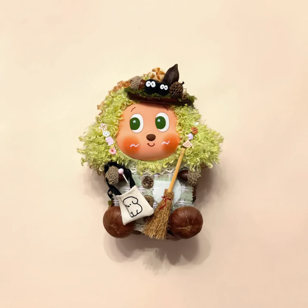 Finished Doll Detail – Green-Curly-Hair Orange-Face