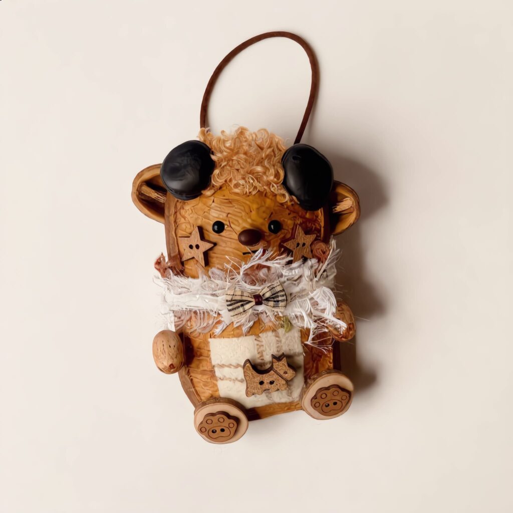 Close-up detail of Brown Bear Pod Doll showing seed-pod texture