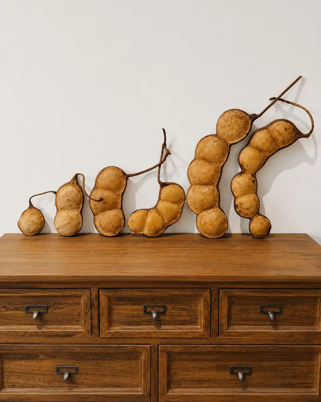 Different natural seed pod shells used to make handmade Poddolls characters.