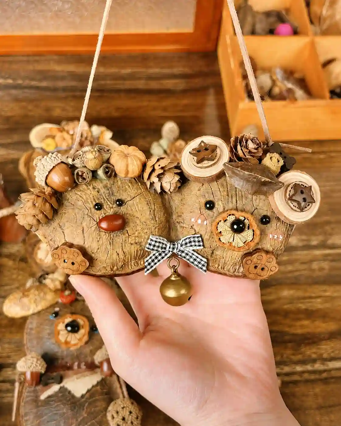 Handmade pod dolls displayed as natural gifts and collectible decor pieces