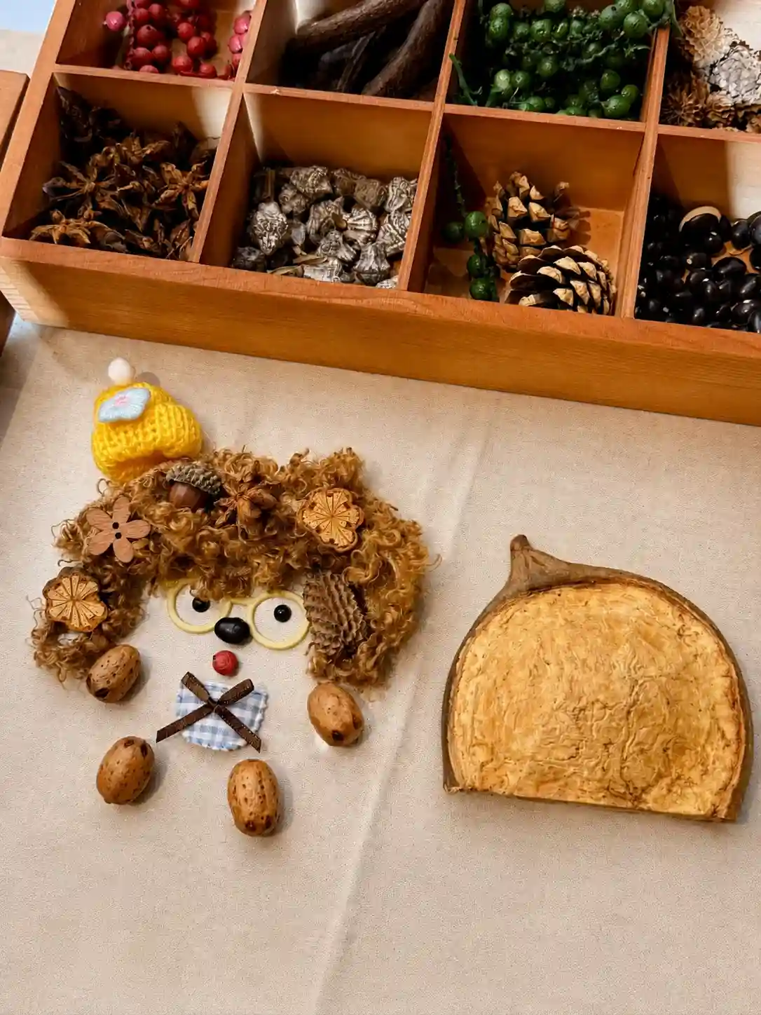 Natural materials and handmade details used for a Poddoll