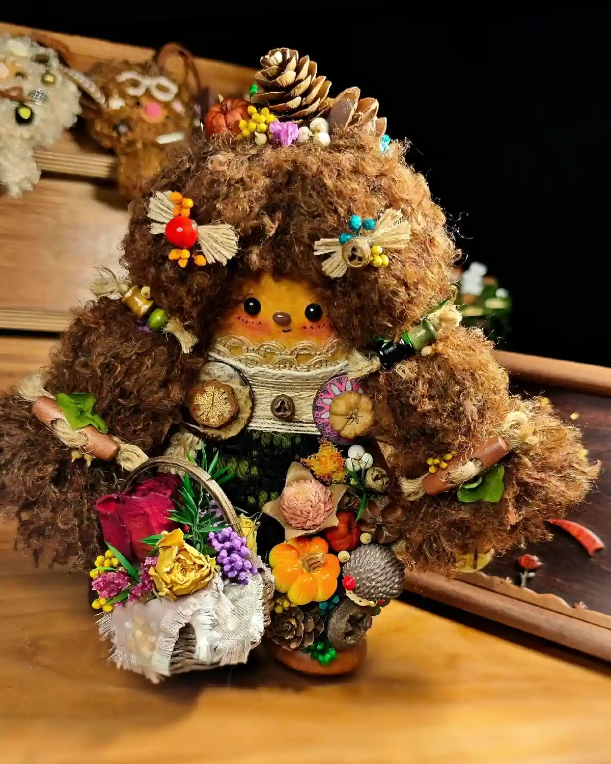 Handmade pod doll displayed as a nature-inspired collectible