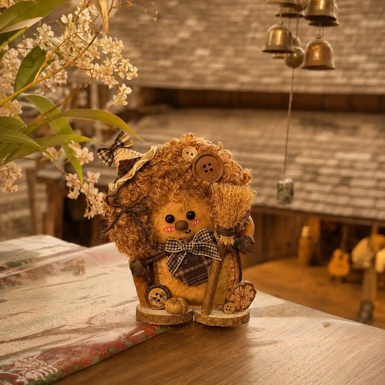 Handmade pod doll displayed on a dry tabletop away from moisture