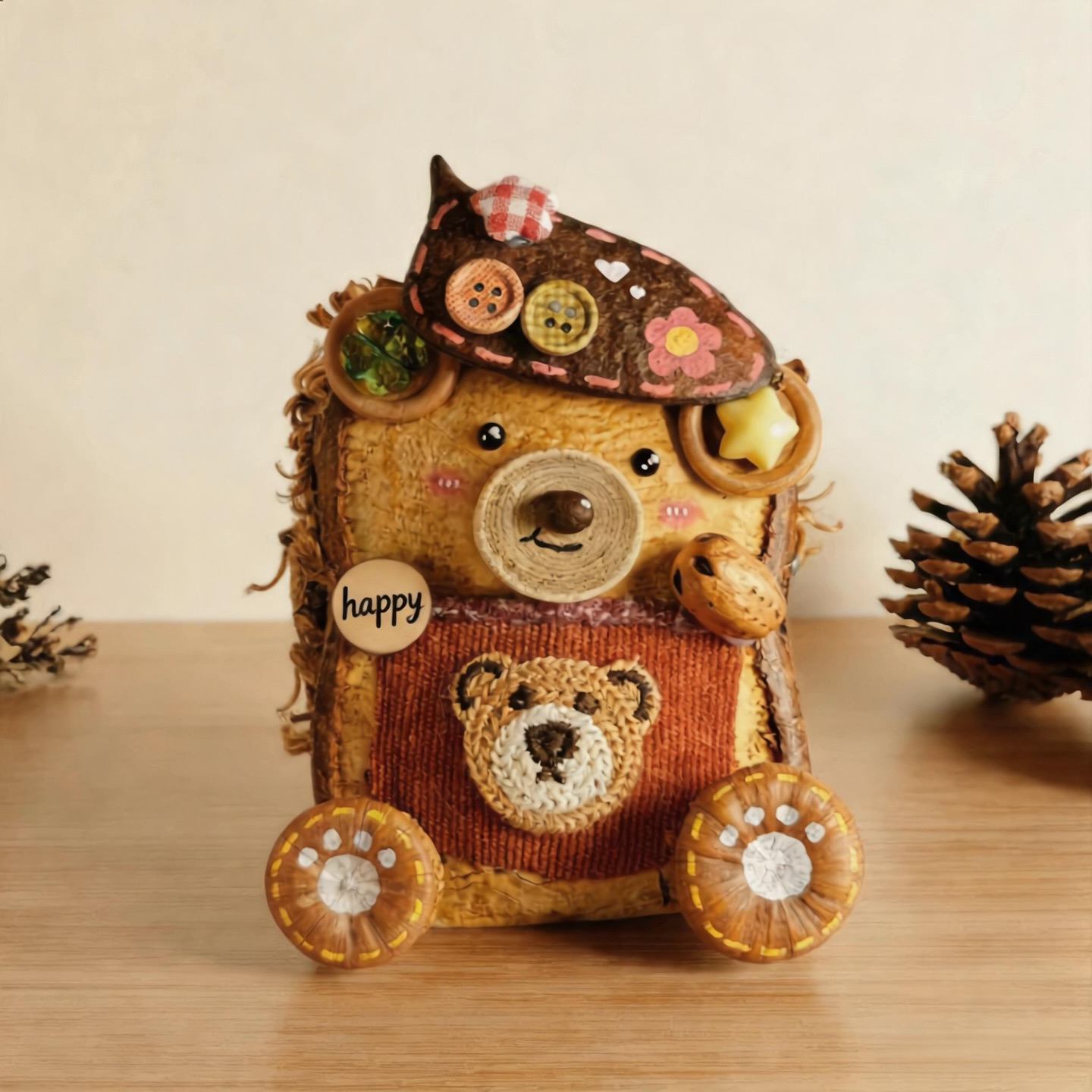 Happy Bear Mushroom Hat Pod Doll