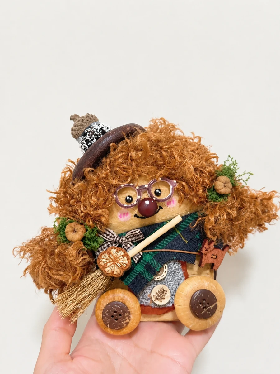 Handmade Poddoll character with glasses, curly hair, and natural details