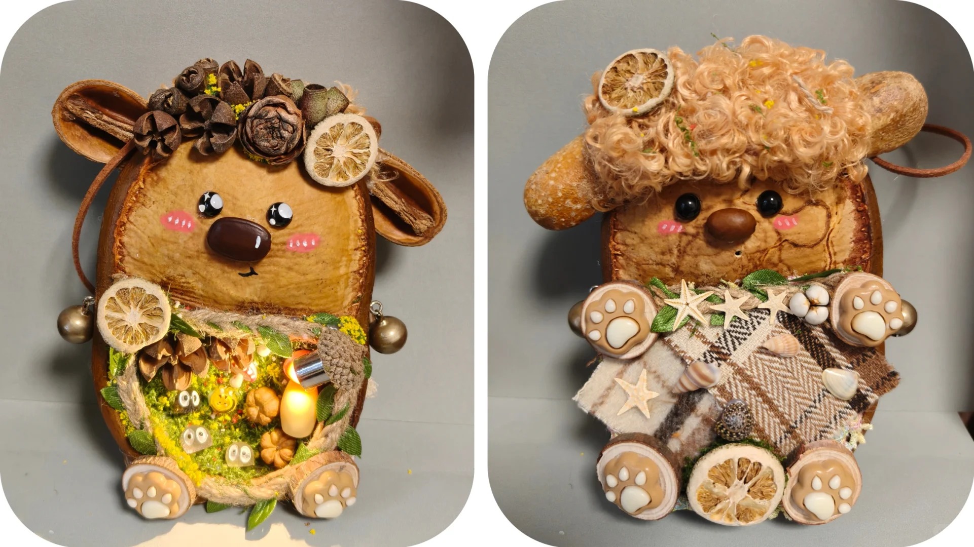 Poddoll front and back comparison of the decorated front and back of the same handmade character