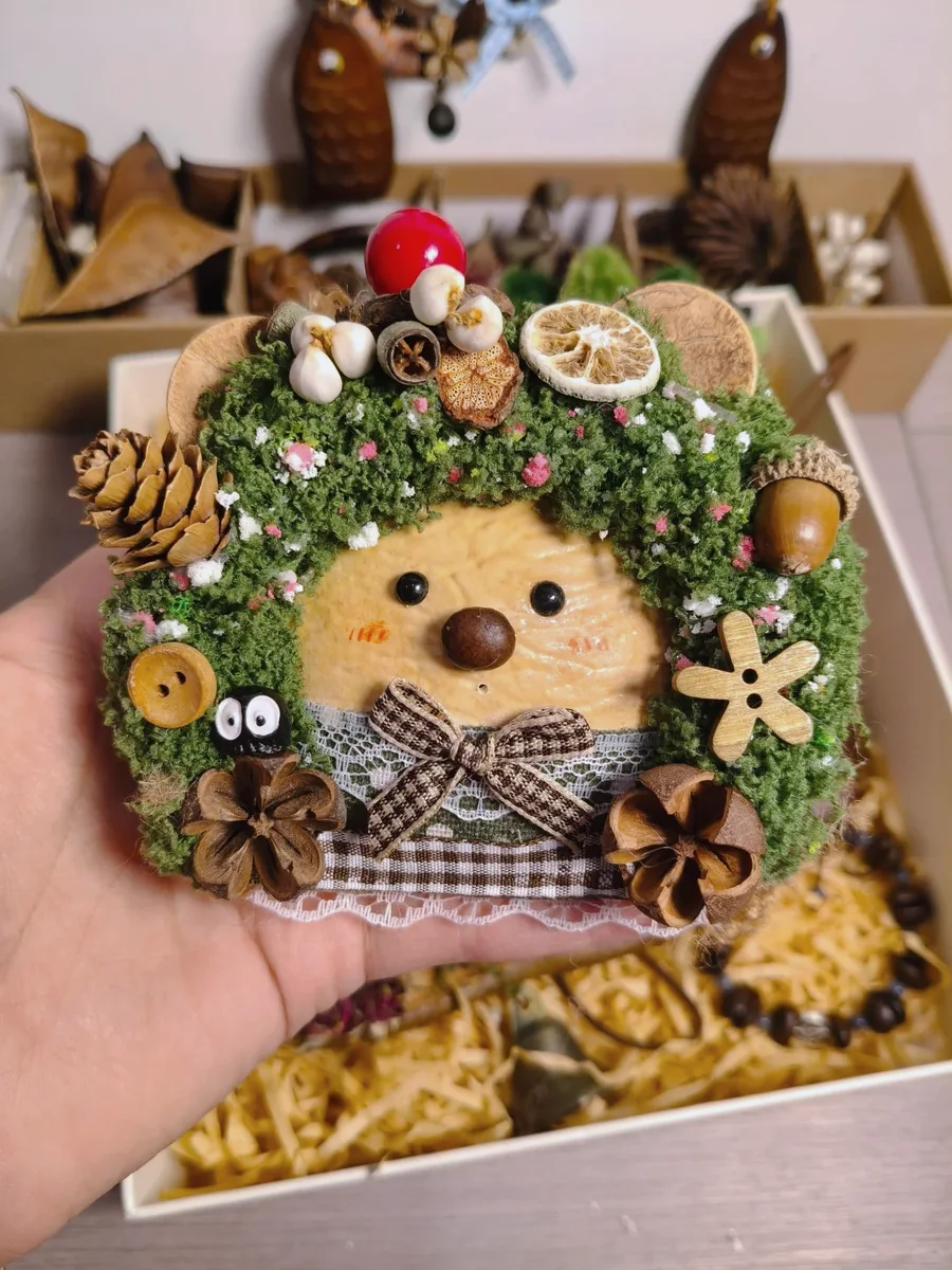 Woodland handmade Poddoll with mossy texture and natural craft details
